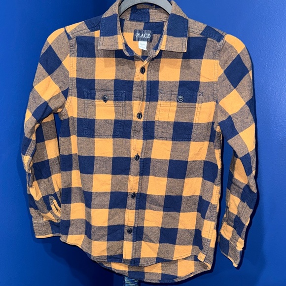 The Children's Place Other - The Children's Place - Navy & Yellow Plaid Button-Down Shirt Size 10/12
